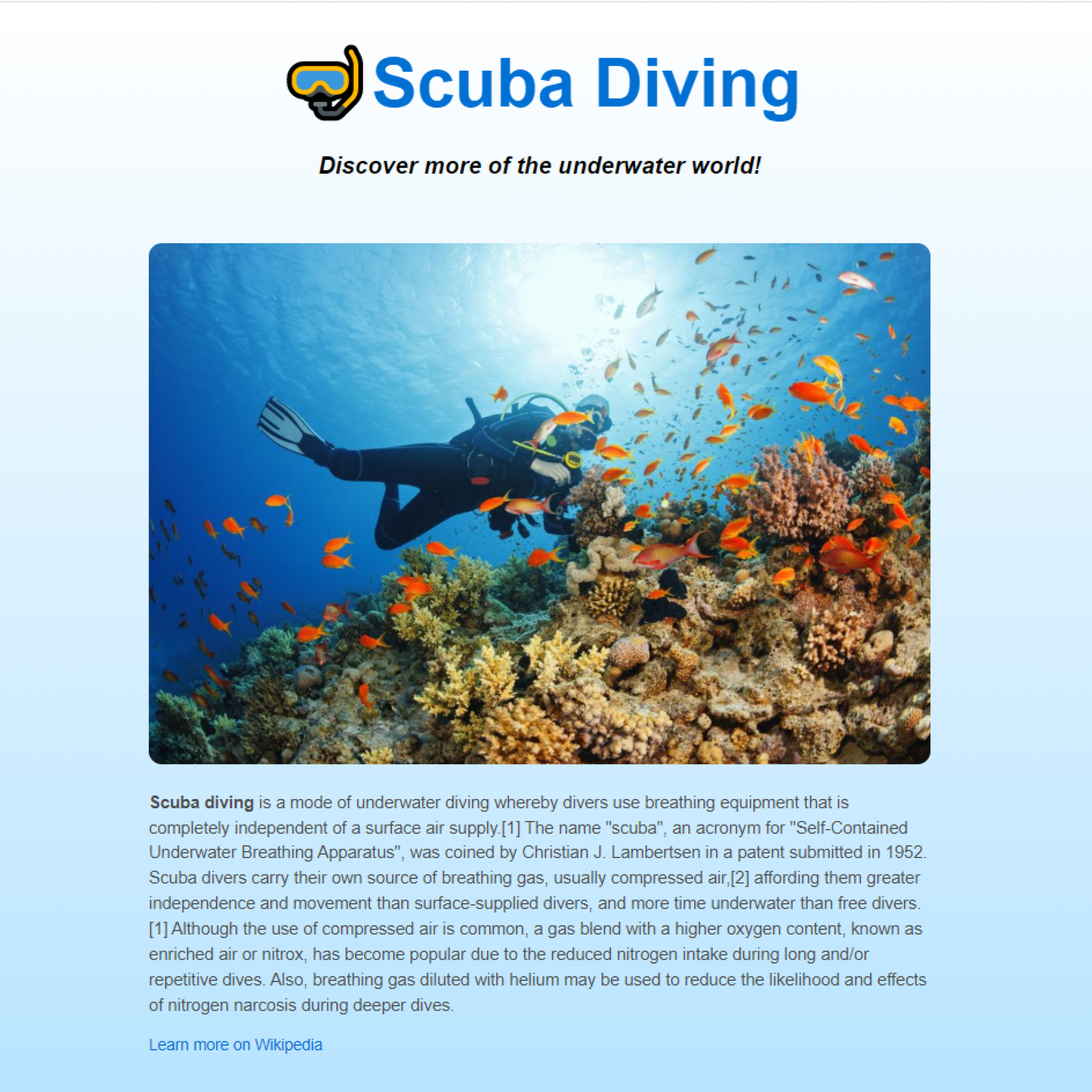 Simple Scuba Diving Website